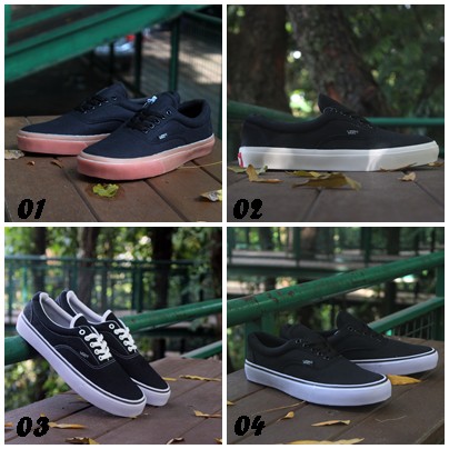 SEPATU VANS AUTHENTIC FULL BLACK HITAM POLOS WHITE PUTIH OLDSKOOL ERA ICC IFC DT