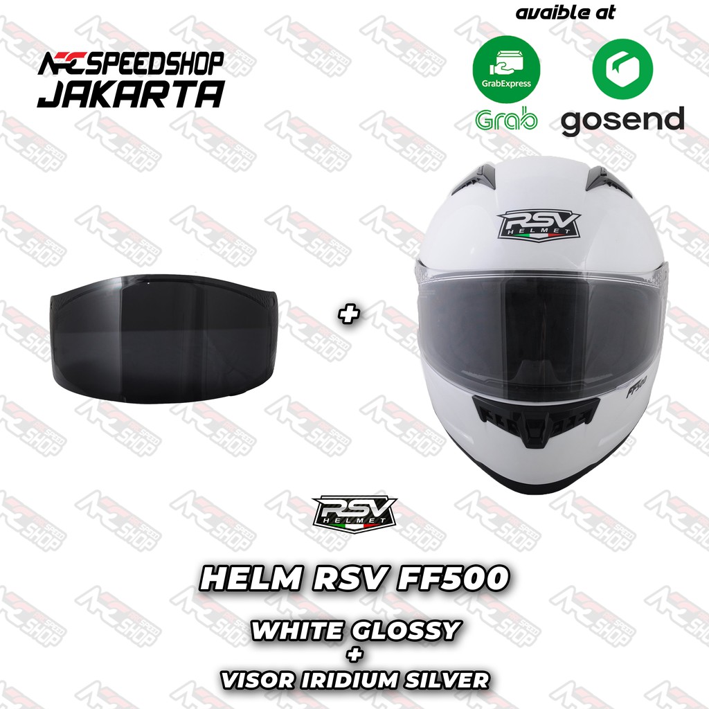 PAKET Helm RSV FF500 WHITE GLOSSY + Visor DARK SMOKE FF 500