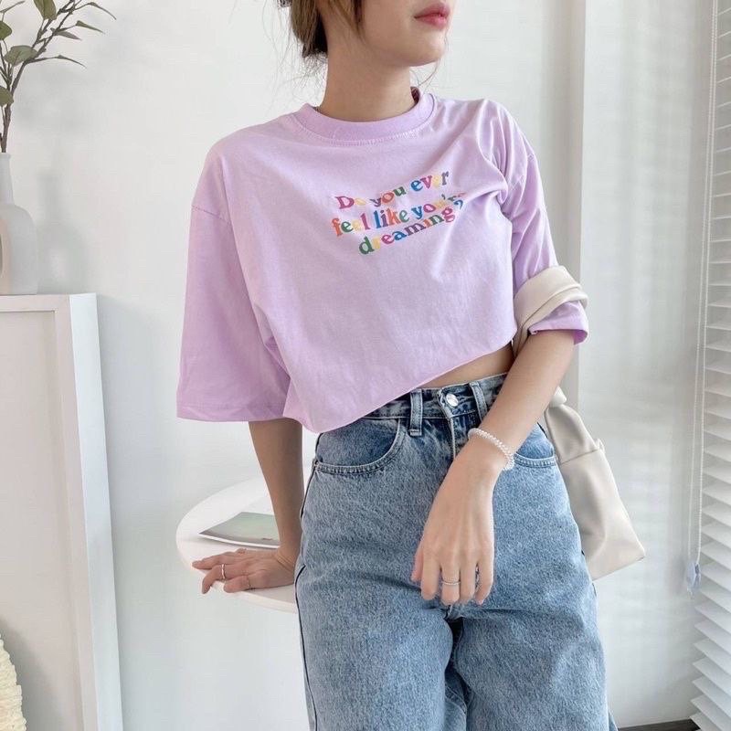 Tq88indonesia Fashion Baju Atasan Wanita Lengan Pendek / Kaos Oversize Crop Do You Ever Fell / Busana Casual Cewek / Ootd / Outfit