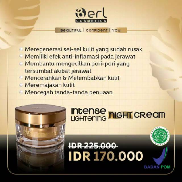 B Erl Intense Lightening Night Cream - Krim Malam - Pencerah &amp; Pemutih Wajah / penghilang komedo