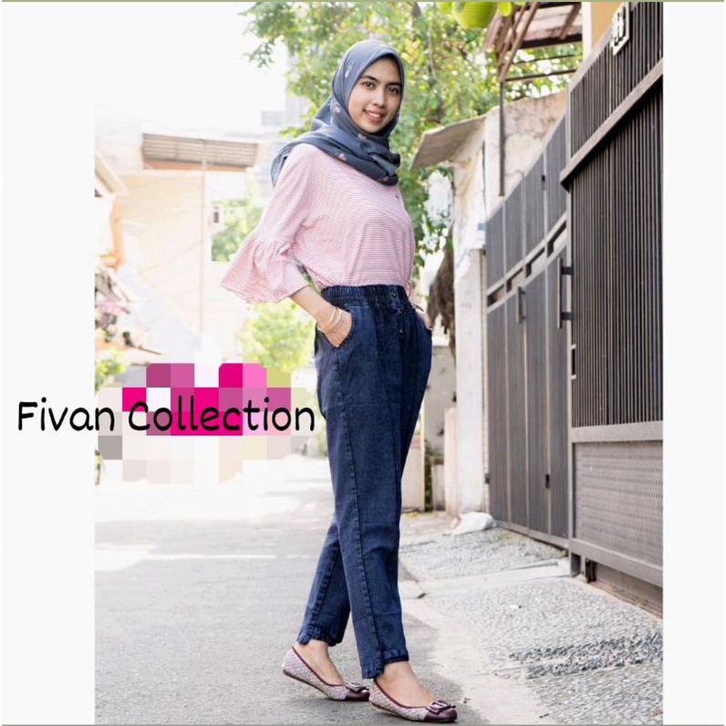 BAGGY PANTS KANCING LUNA PANTS WANITA BAGGY PANTS POlyLEVIS CELANA DENIM BISA COD