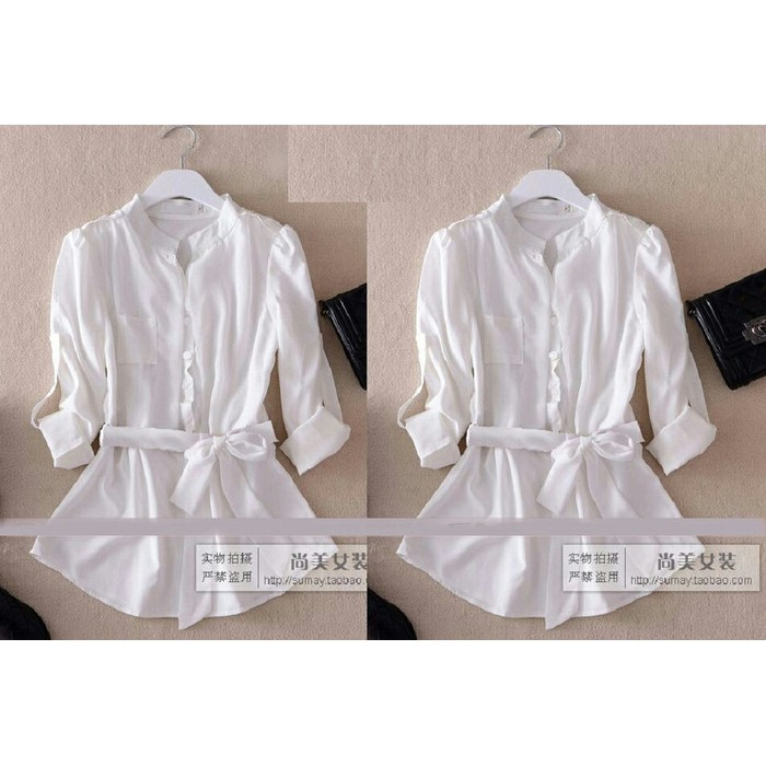 Blus Cewek Kantoran Moderen Terhits [Hem Thalia Black Ft]Blouse W AP633 Kemeja Kitty Putih Peplum