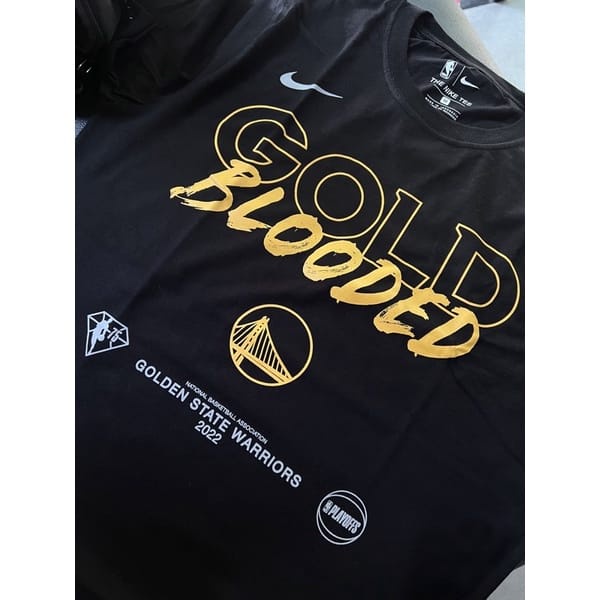 Kaos pria Baju BASKET Golden State Warriors GOLD BLOODED NBA Playoffs Mantra 2022 Hitam