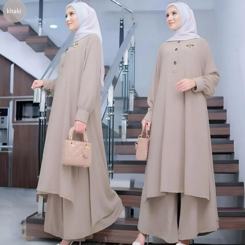 SETELAN WANITA KEKINIAN AIRA WD BAHAN CRINKLE AIRFLOW MOTIF POLOS UKURAN M L XL XXL LD 100 - 120 CM SETELAN WANITA TERBARU 2023 KEKINIAN ONE SET WANITA KOREAN STYLE MUSLIM SET BAJU MUSLIM WANITA