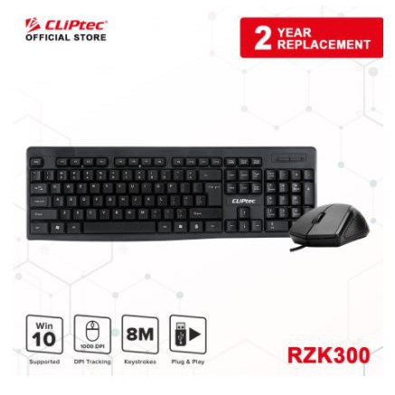 keyboard mouse cliptec wired usb 2.0 combo bundle membrane 104 key 1000dpi optical rzk-300 rzk300