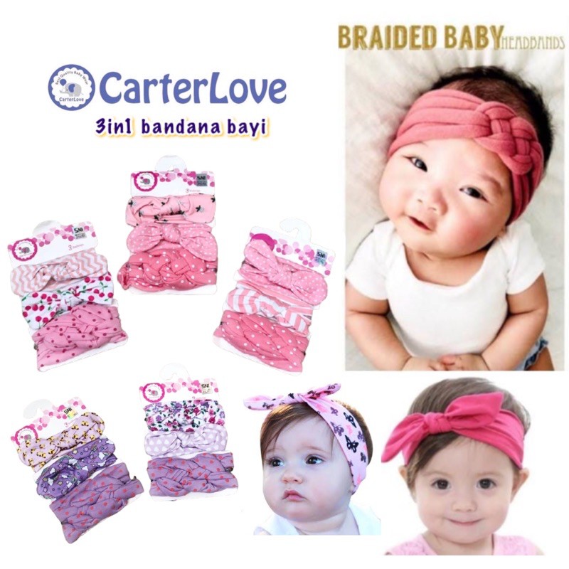 Carterlove Korean Bandana Bayi isi 3 | 3in1 Korean Baby Headband