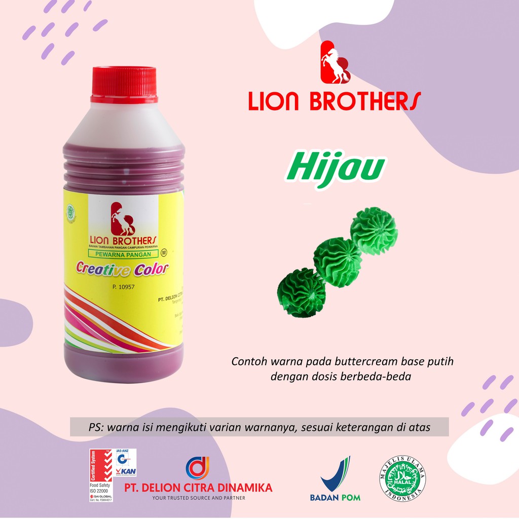 

Pewarna makanan minuman Hijau Lion Brothers 750 CC