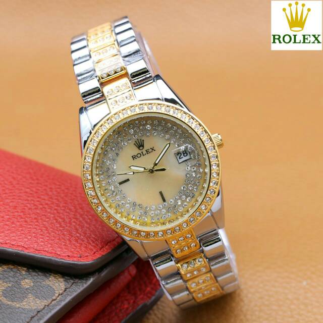 JAM TANGAN CEWEK/WANITA ROLEX DIAMOND KW SUPER RANTAI ANTI AIR ELEGANT HARGA BERSAHABAT..