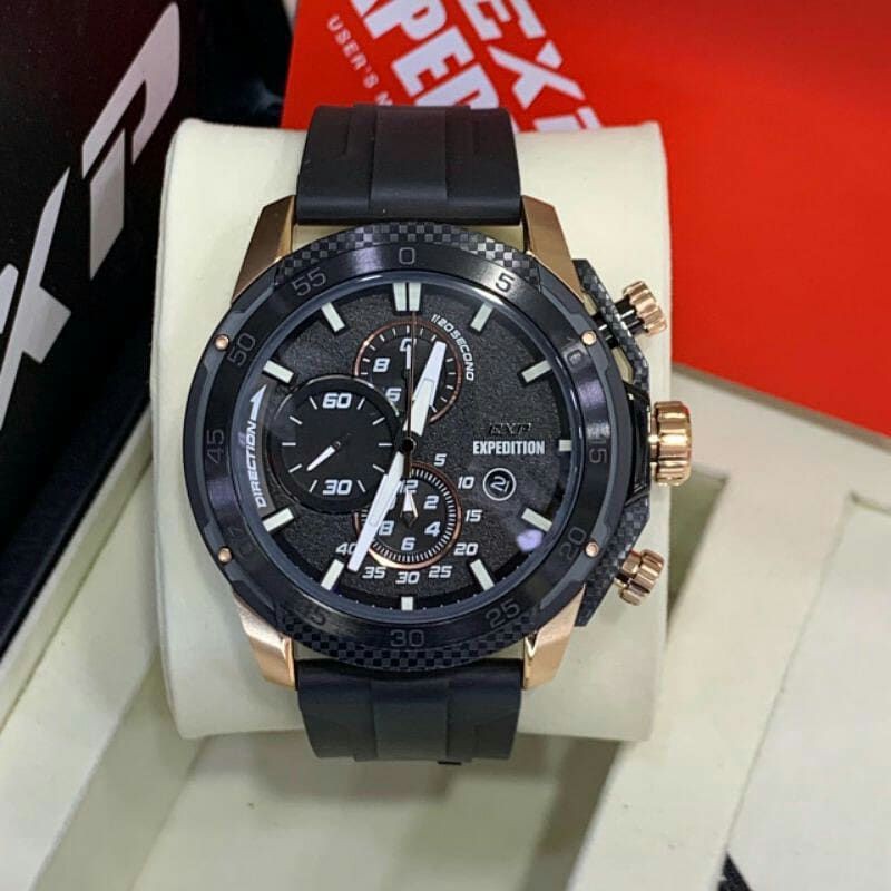 Jam Tangan Expedition EXP6810 M Black / Rose Gold Original