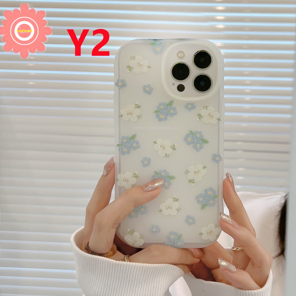 Soft Case TPU Motif Lukisan Minyak Bunga Biru Nfc Untuk Xiaomi Redmi Note 10 10S 10 Max Plus 8 9 9T 9A 9C M3 X3 Pro