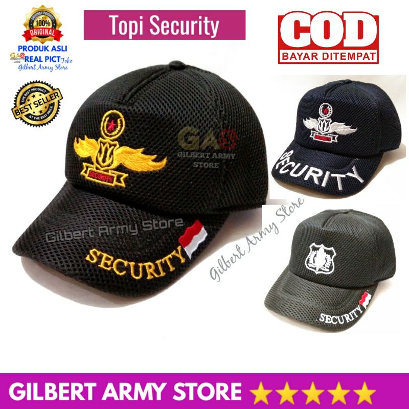 GILBERT ARMY Store Topi Security Satpam Jaring Biru Hitam Kualitas Premium Keren Logo Bordir