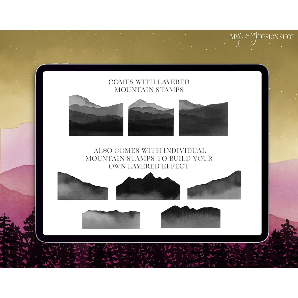 Procreate Brush - Life With A View Landscape; Mountain and Tree Procreate Stamp Brushes