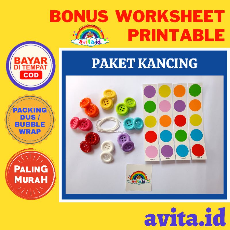 avita.id TERMURAH Kancing jumbo | Mainan meronce kancing besar | Kancing warna-warni jumbo 3,5cm | M