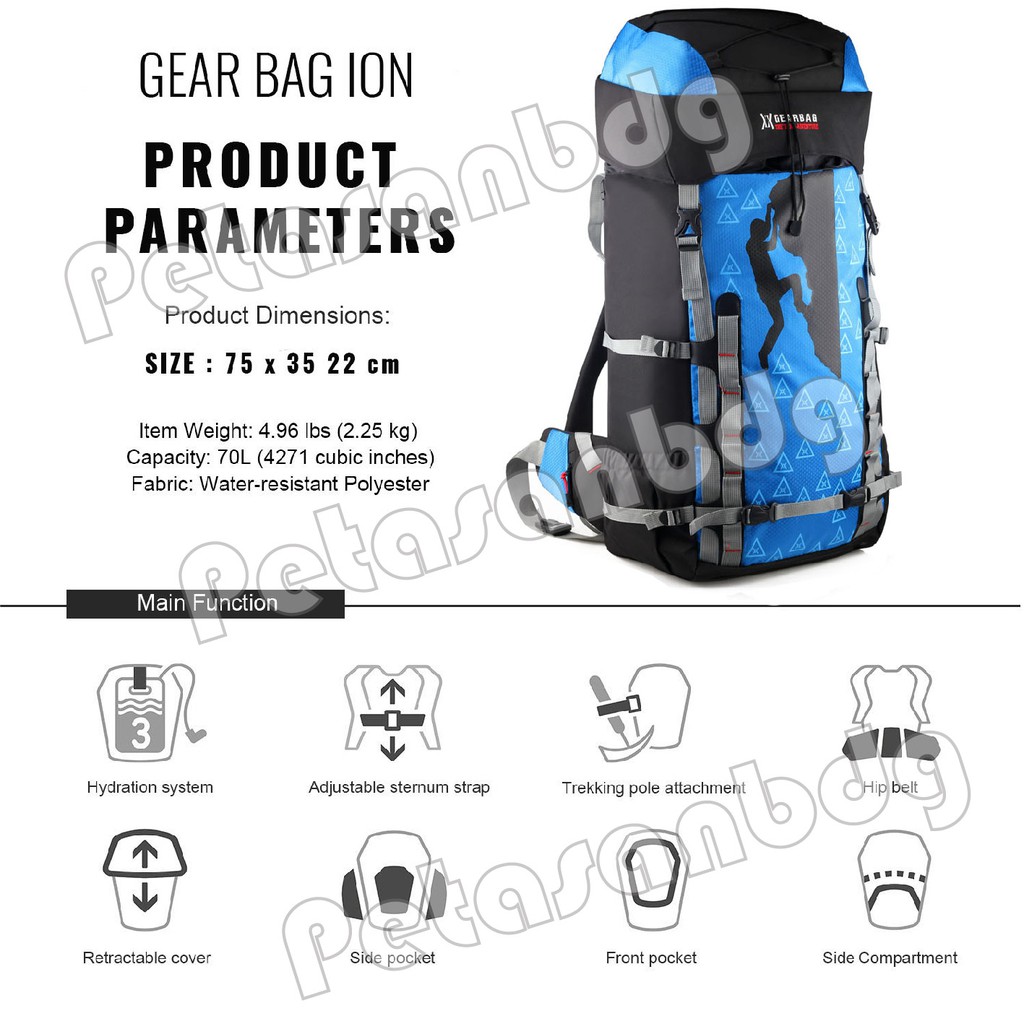 PTS -Tas Ransel Carrier Gear Bag X - OXID.PTS Mountain Top Camping Hiking Backpack + FREE RAINCOVER