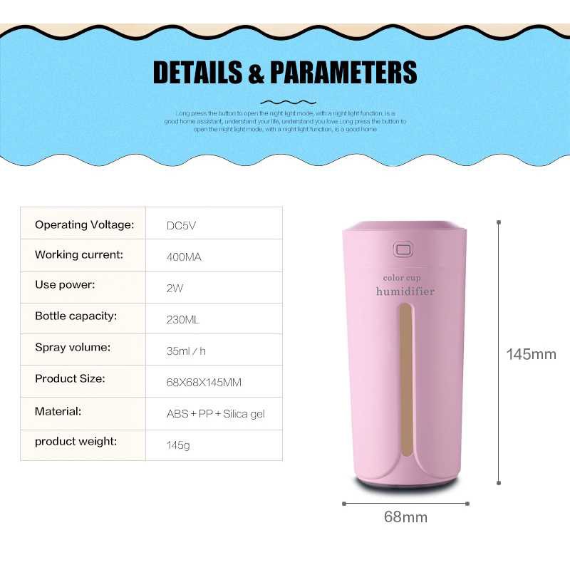 Taffware Ultrasonic Air Humidifier Aromatherapy 230ml - HUMI SPT-001