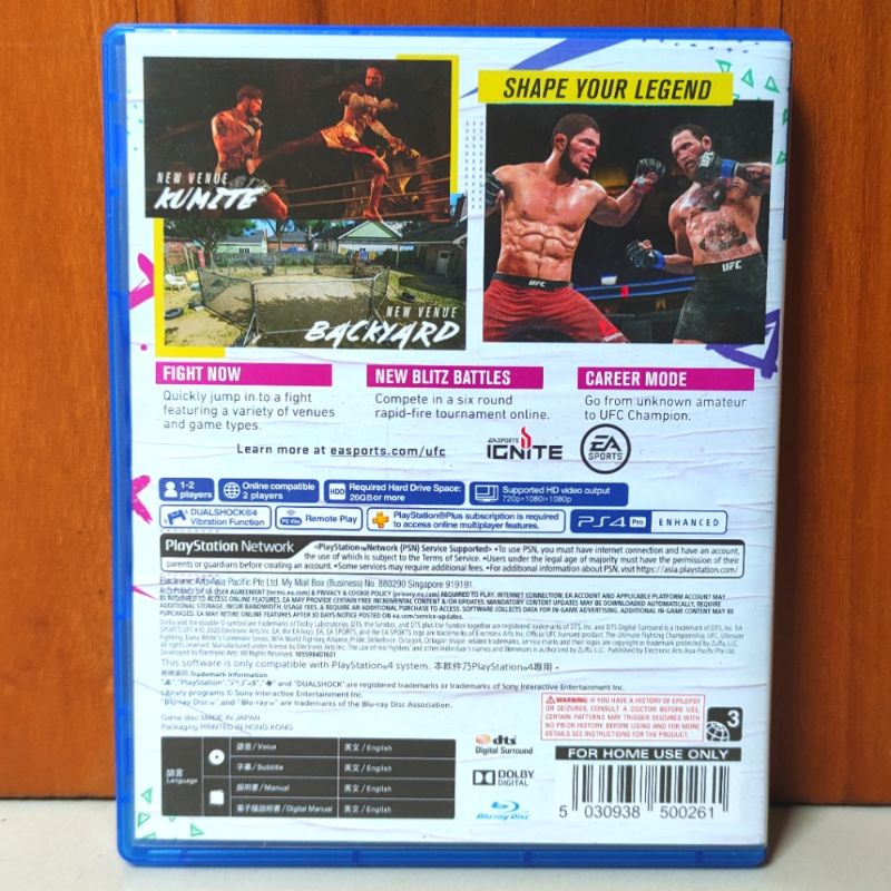 UFC 4 PS4 Kaset Playstation PS 4 5 Original Sony Ufc4 Game CD BD Games Gulat bebas khabib nurmagomedov mc gregor mcgregor bluray MMA bluray new smackdown region 3 asia reg ps5 asian r3 second seken bekas ori smack down 2nd smackdawn ufc3 dawn tinju boxing