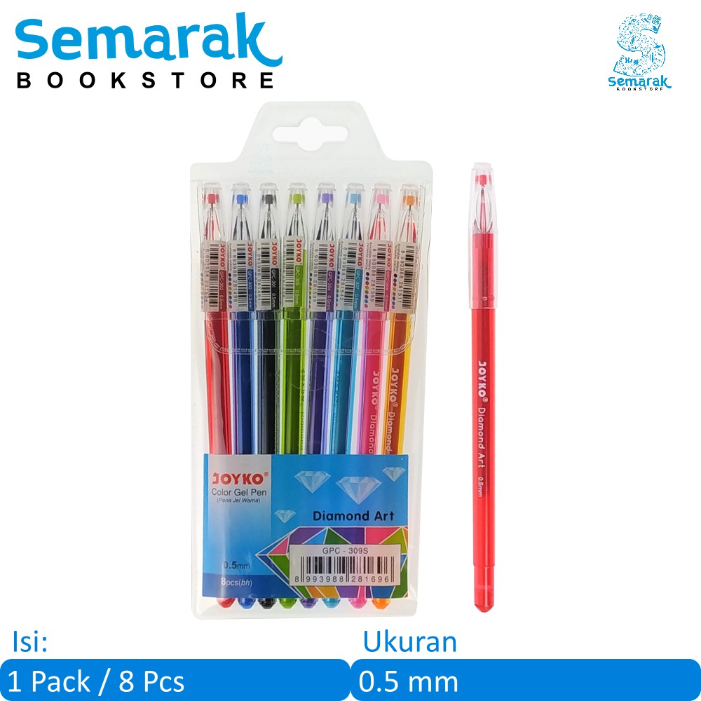 

Pulpen Gel Warna Joyko GPC-309S Diamond Art 0.5 - 8 Warna [1 Set / 8 Pcs]