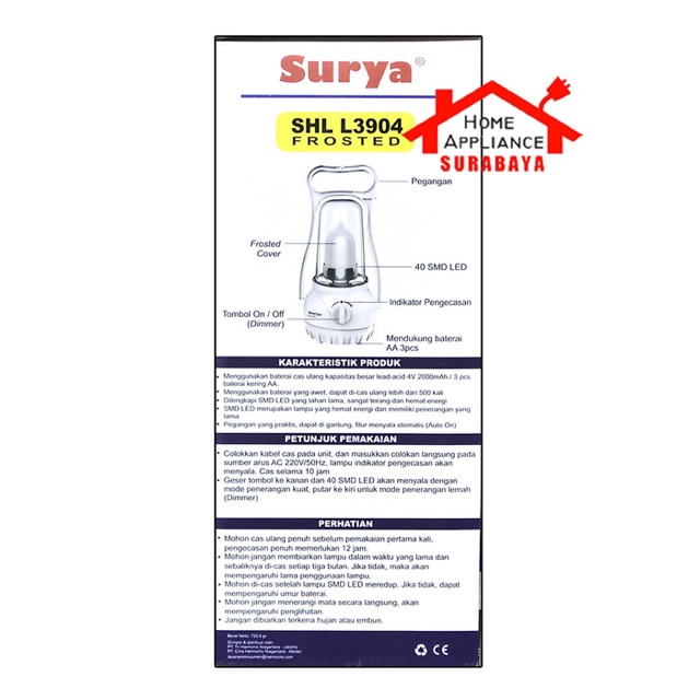 Lampu Darurat Emergency Lamp Surya SHL L 3904 / L-3904 / L3904 Frosted 40 SMD LED