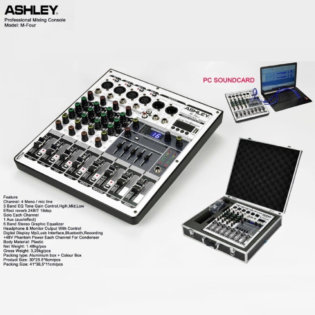 MIXER AUDIO ASHLEY M FOUR 4CH FREE KOPER ( USB,RECORDING,BLUETOOTH )