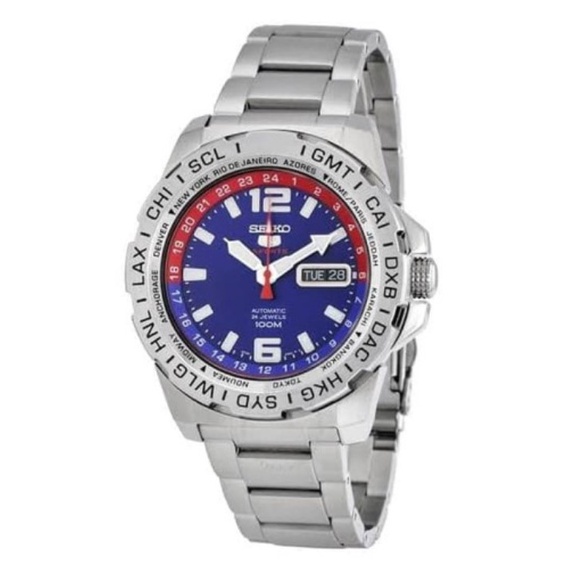 Seiko 5 SRP681K1 Sports Automatic Silver Blue Red