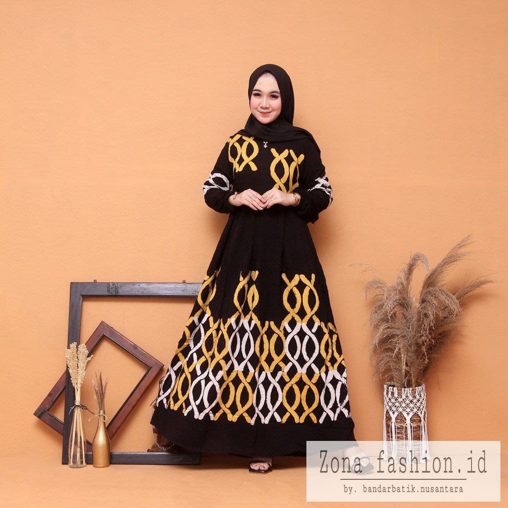 ZONA Baju Gamis Wanita Terbaru dress wanita Muslim Rayon Premium Gamis Bermotif Batik abstrak-4