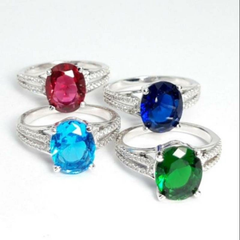 Cincin Wanita Batu Permata American Diamond Fancy Colour