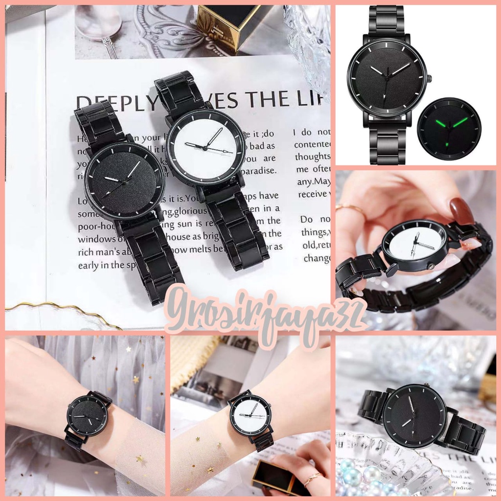 (GROSIRJAYA32) Jam Tangan Wanita Seodalmi Stainless Steel BLACK Analog Quartz Korean Fashion analog