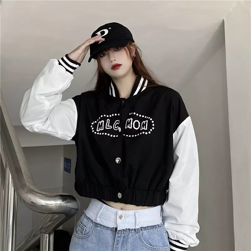 MLC MOM BASEBALL CROP VARSITY JAKET HITAM