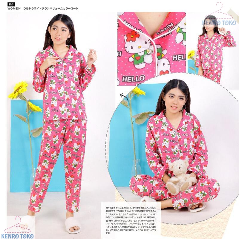 Baju Tidur Piyama Wanita Lengan Celana Panjang Wawa Kitty Setelan Perempuan Dewasa Remaja Korea