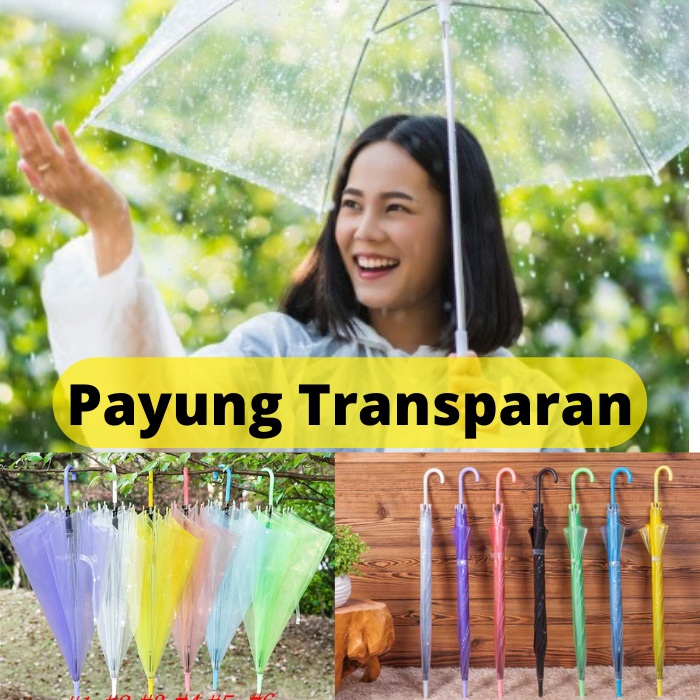 Payung Transparan Bening Polos Warna Warni Korea Jepang Style Payung Tongkat Bening Transparan Payung Fotography Prewedding