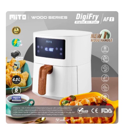 [ Mito ]DigiFry / Digital Air fryer / Airfryer Mito AF1 V2( Penggorengan Tanpa Minyak ) kapasitas 4 Liter - Low Watt