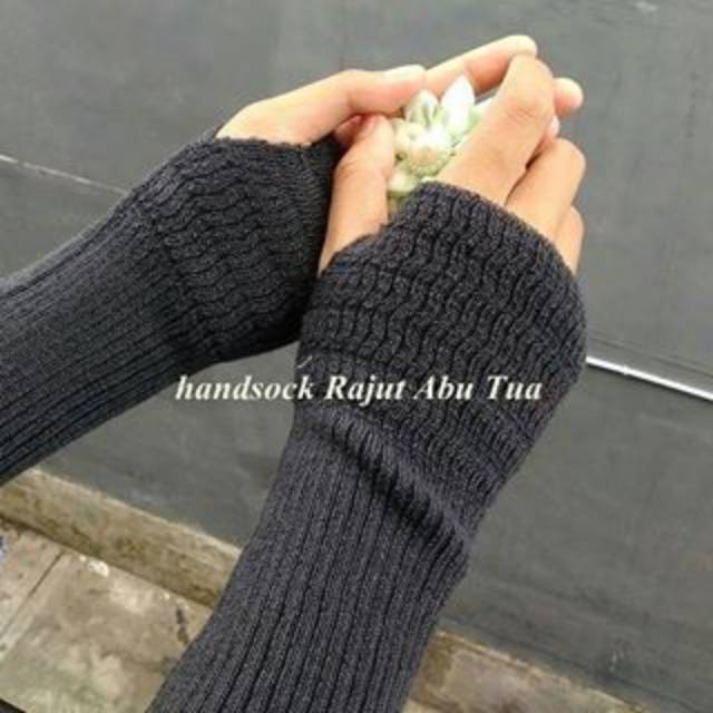 Handsock Rajut Premium Fingerless Jempol Manset Rajut Lubang Jempol Syari Panjang 35 Cm Bolak Balik