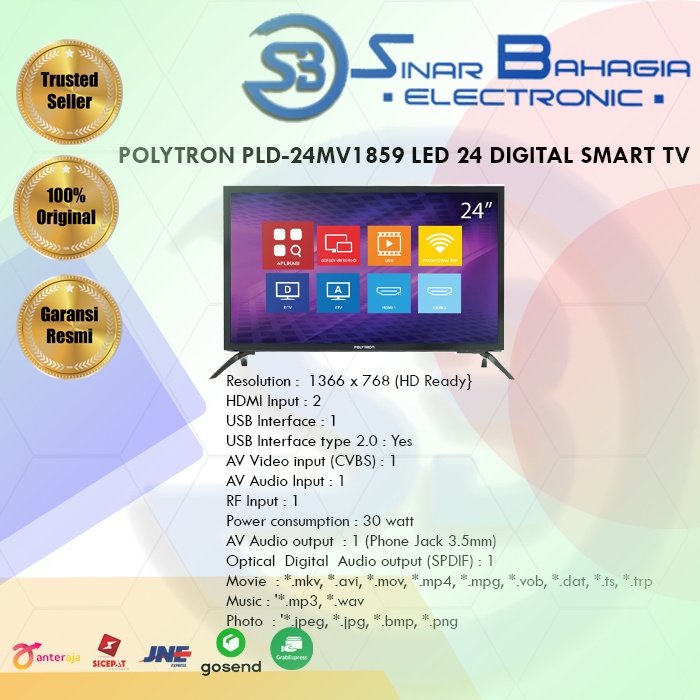 POLYTRON PLD-24MV1859 LED 24 DIGITAL SMART TV (NEW) (KHUSUS BANDUNG)