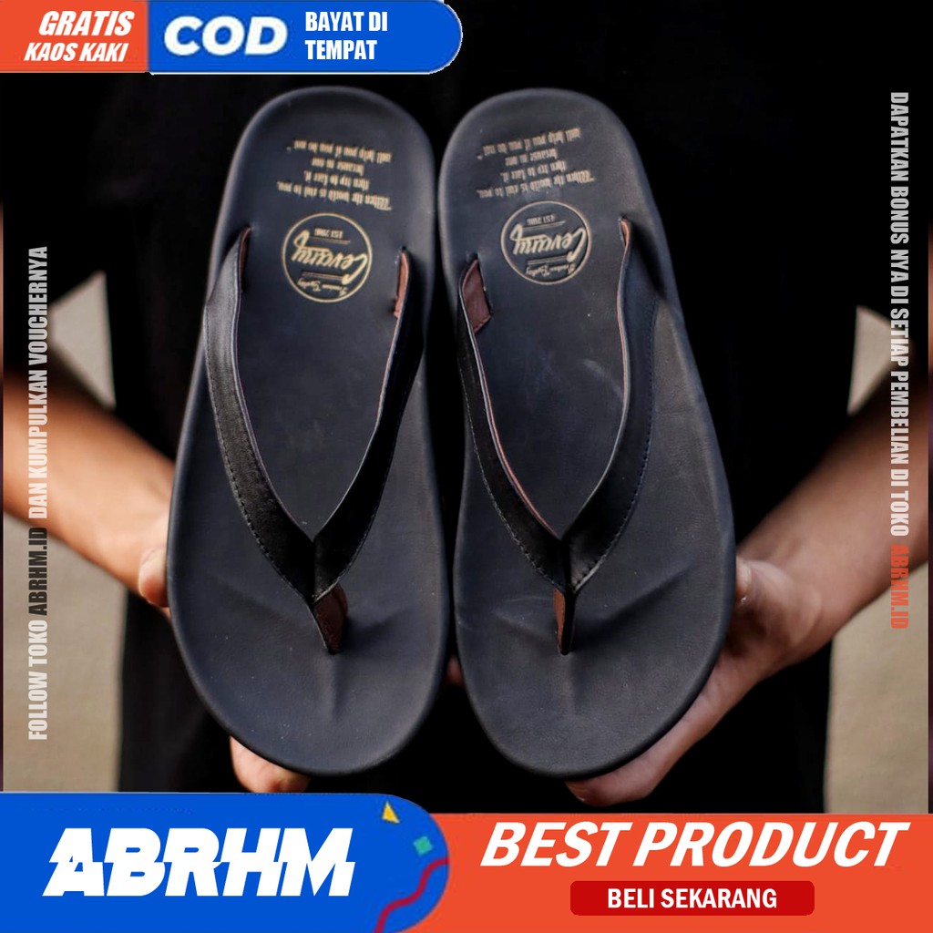 ABRHM x WALET Sandal Jepit Pria Sandal Pria Kulit Asli Sendal Jepit Cowok / Cowo Keren Kekinian Ori