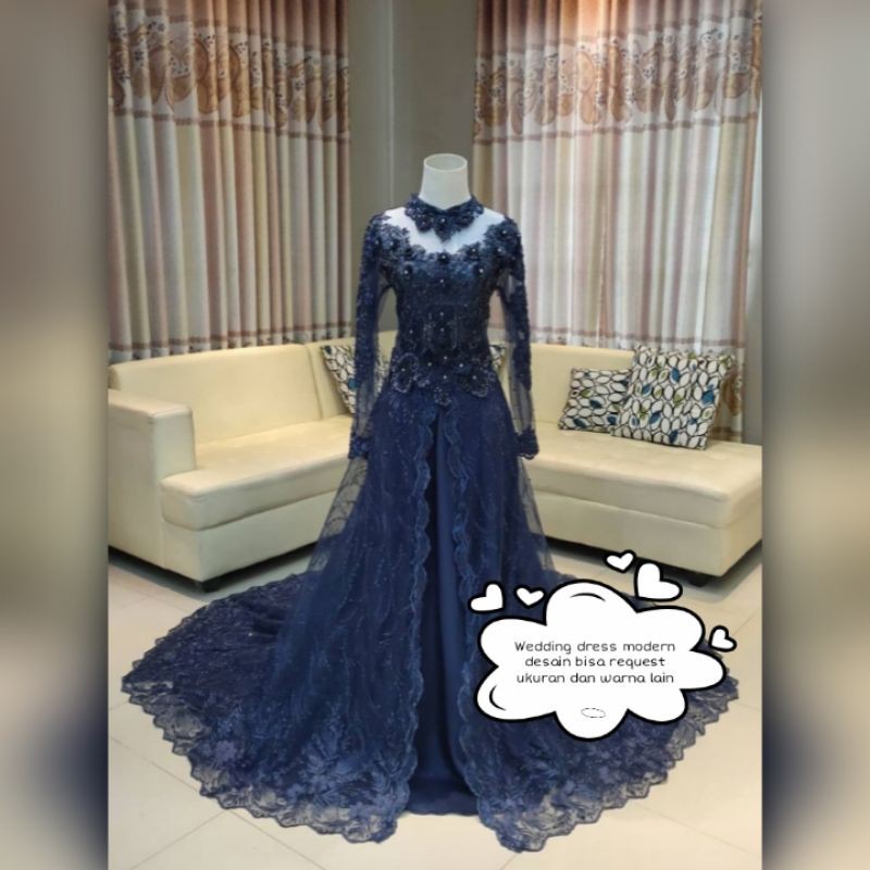 Jasa Jahit Dress Wedding Modern Rok Lepas Pasang Payet Bordir Dada