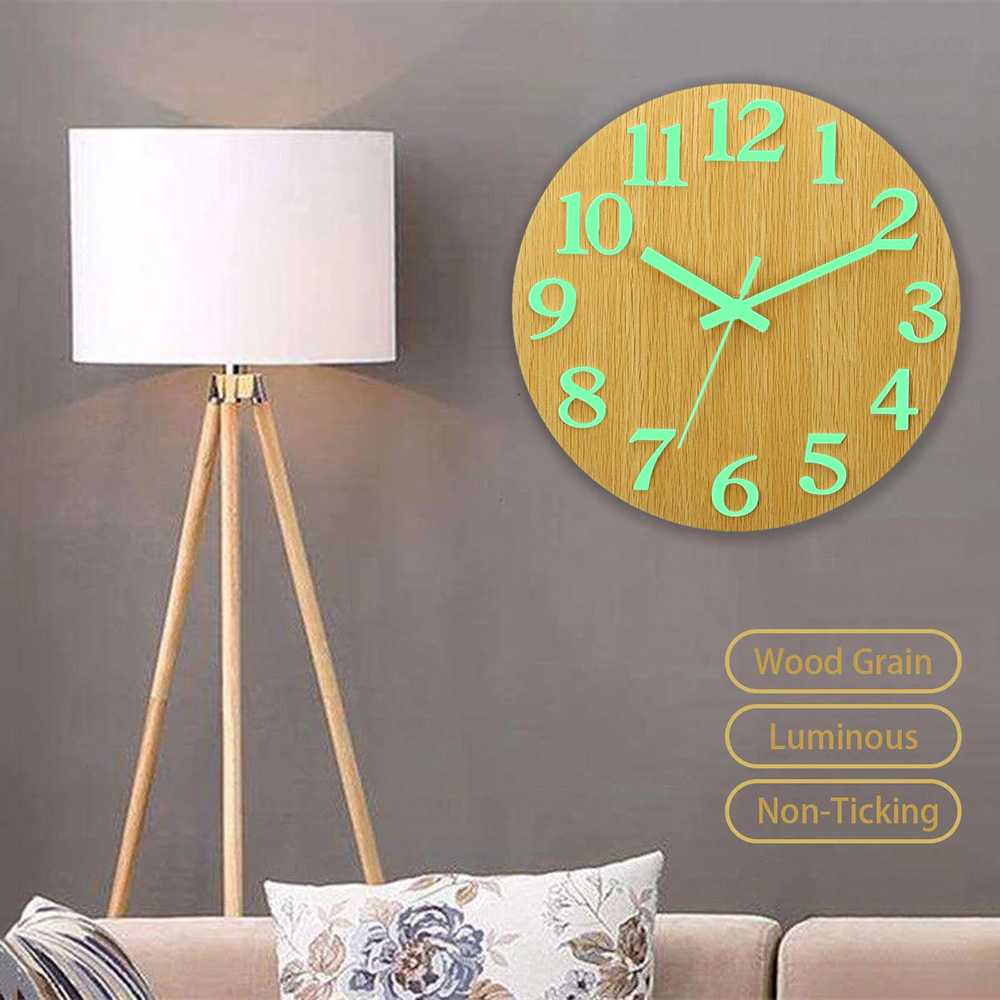 TaffHOME Jam Dinding Bulat Quartz Luminous Glow in The Dark 30CM
