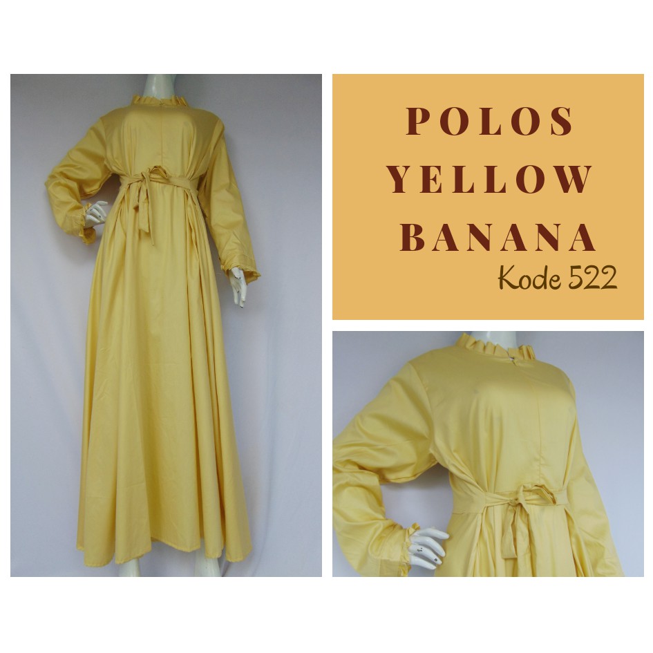 Gamis Katun Jepang Ori (Polos Kuning Banana 522) Bersaku