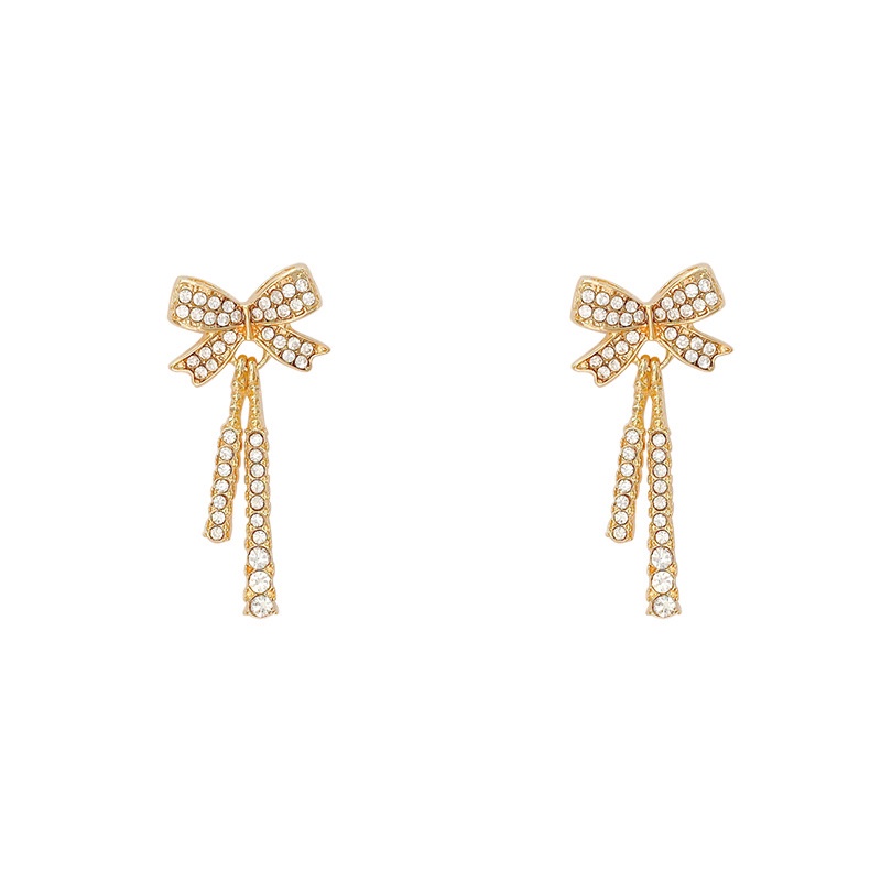 Shuling S925 silver needle Full Diamond Bow Earrings Female Fashion Long Earrings