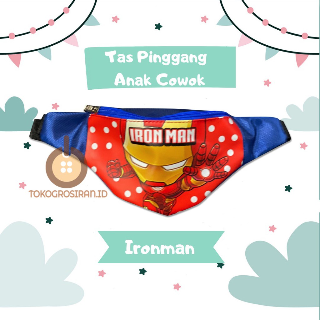 TOKOGROSIRAN.ID - TAS PINGGANG ANAK LAKI-LAKI WAIST BAG MURAH IRONMAN KARAKTER COWOK SUPERHERO