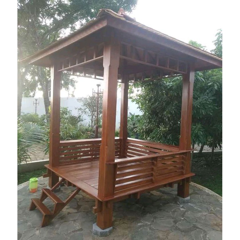 saung gazebo 2m x 2m kayu jati solid