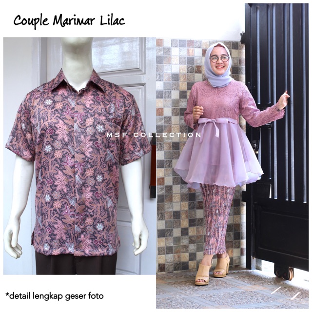 couple marimar lilac/blouse brukat/kemeja pria/ sarimbit batik/ baju kondangan/ baju lamaran