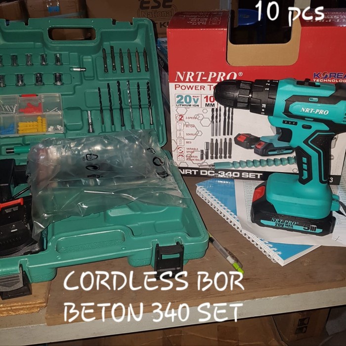 NRT PRO DC 340 bor impact cordless 20V mesin bor baterai