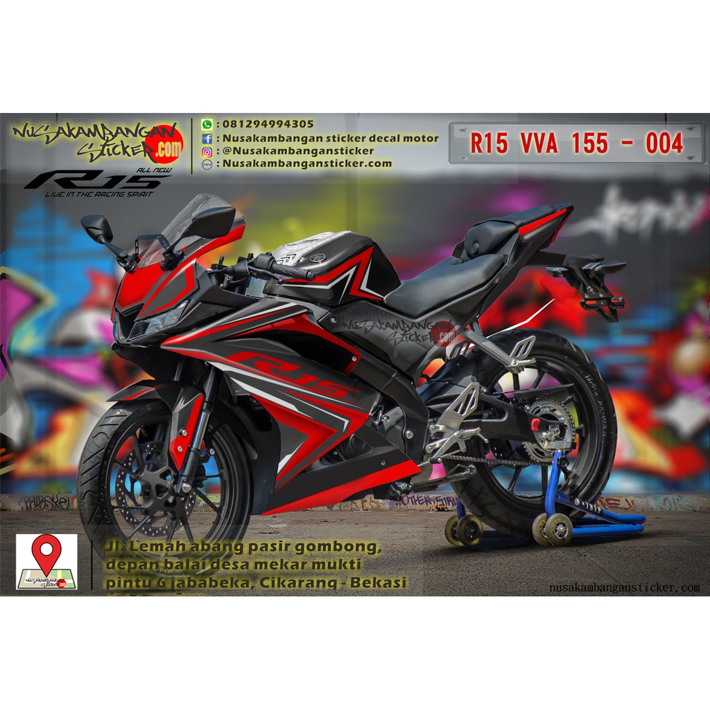 Decal Sticker Motor Yamaha R15 Kz V3 Full Body Hitam Merahh