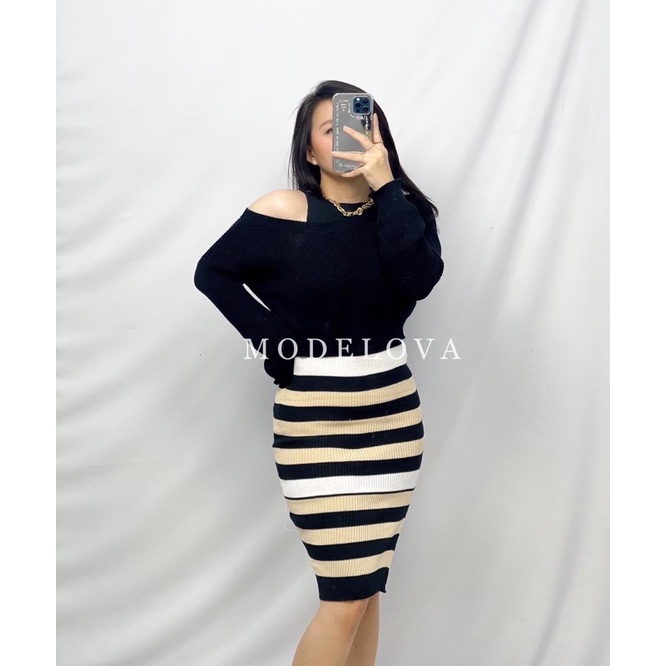 MDLV ~ SET YUPI RAJUT STRIPE SET RAJUT BAJU RAJUT  FASHION WANITA