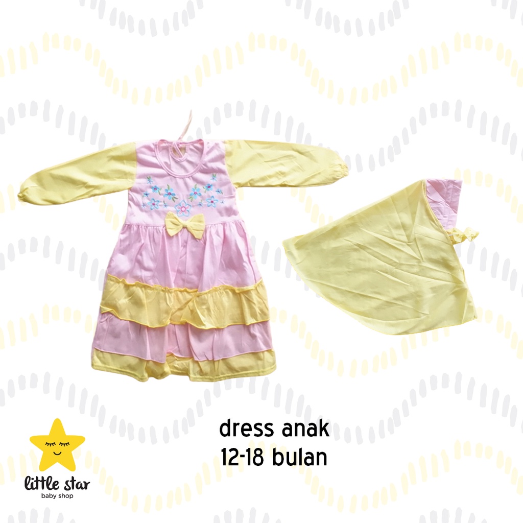 Y Lin Setelan Lebaran Anak Cewek Dress Hijab Kerudung | Baju Gamis Idul Fitri Anak Girl