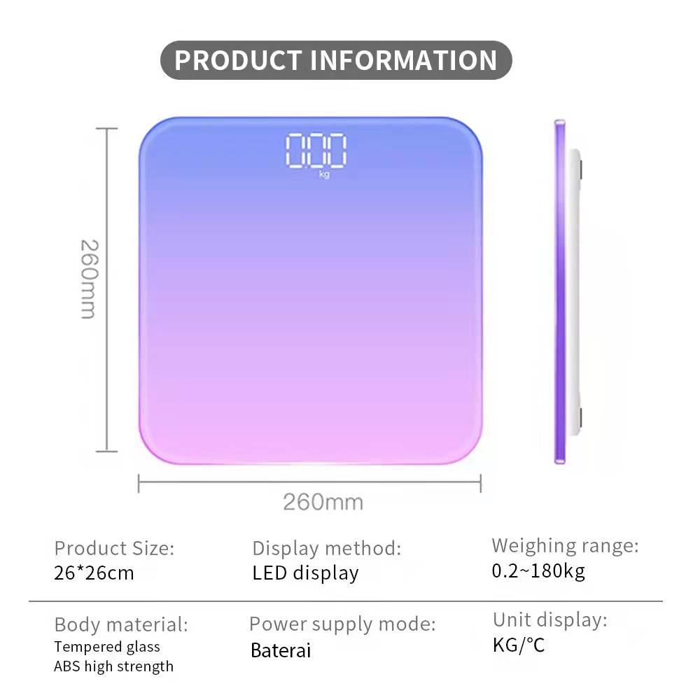 Timbangan badan Usb - Baterai Digital Smart Scale - Timbangan badan digital gradien ungu USB dengan LED Display