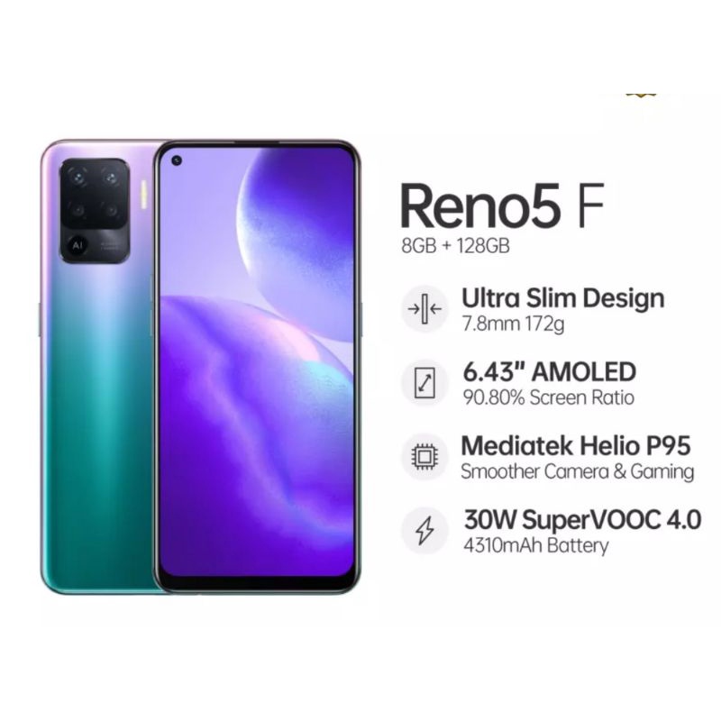 HP BARU OPPO RENO5 | RENO5F | RENO4F 8GB/128GB NEW 100% ORI GARANSI RESMI SELURUH INDONESIA-RENO5F 8/128 PURPLE