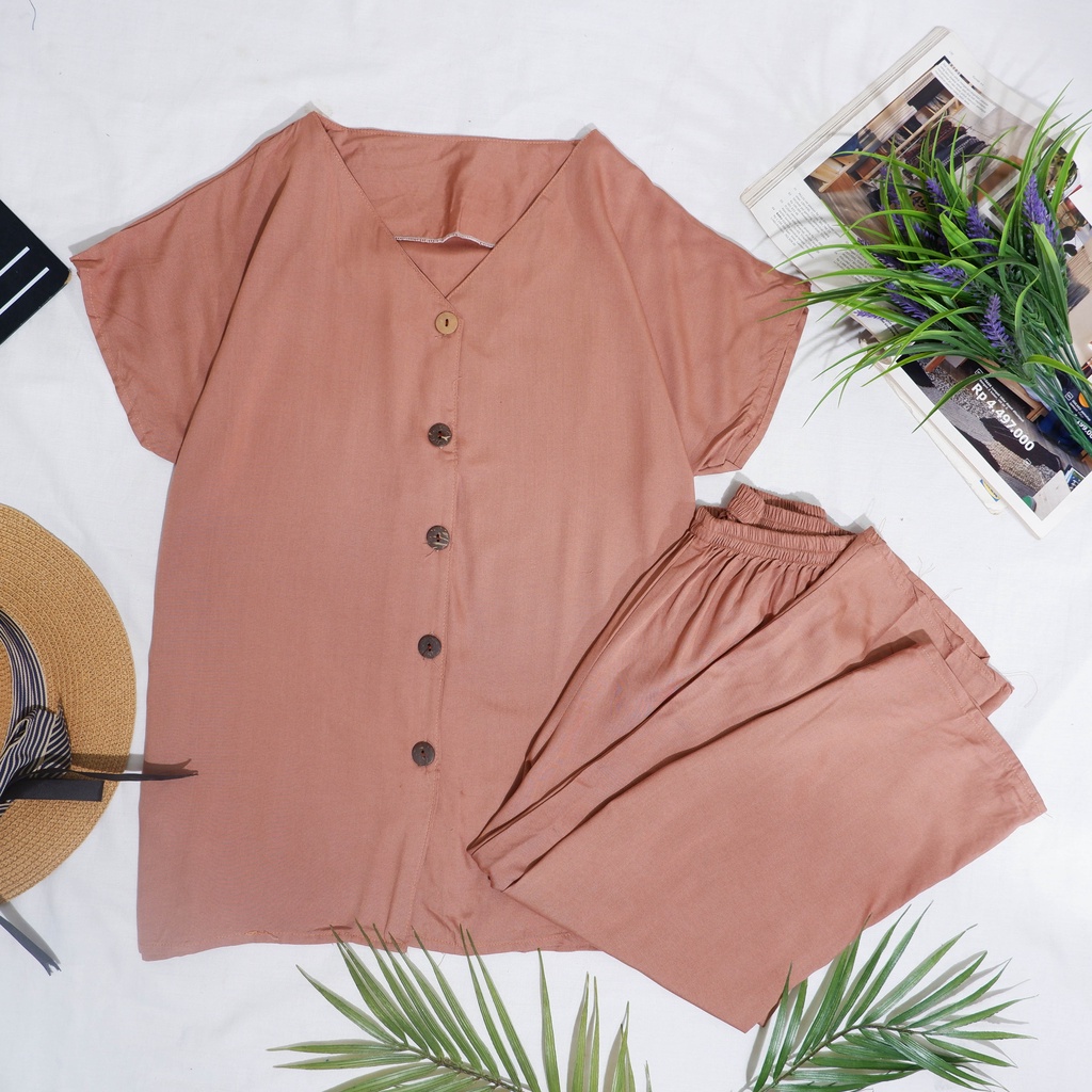 COTTONBELLS CASUAL JUMPSUIT WANITA ALICIA BUTTON SET PANTS (JJ - JS 1722)-6