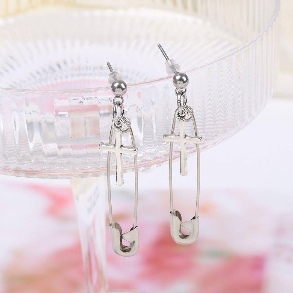 Lily Logam Pin Anting Hadiah Aksesoris Pesta Perhiasan Harajuku Cross Earring