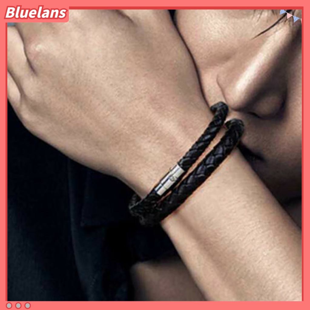 Bluelans Bracelet Braided with Magnetic Buckle Faux Leather Versatile Men Hand Chain